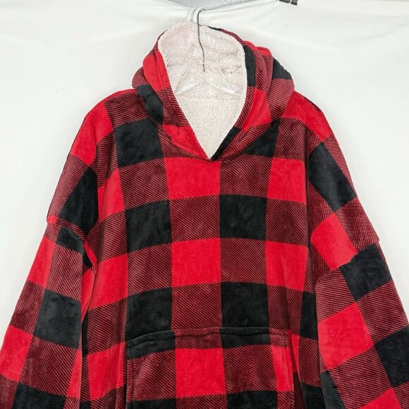 Huggle Hoodie Fleece Sherpa Wearable Blanket Buffalo Plaid One Size Fits All - Picture 6 of 14